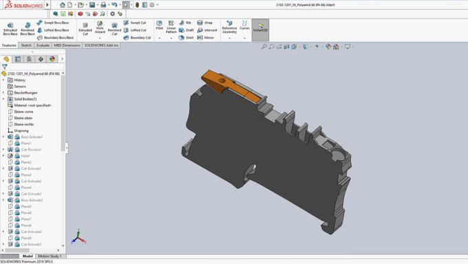 WAGO二线制直通式接线端子，带杠杆和推入式笼式夹具，作为CAD设计的数字孪生产品