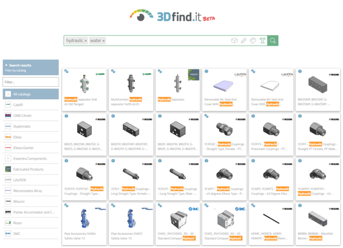 3dfind.it Screenshot Hydraulic Components