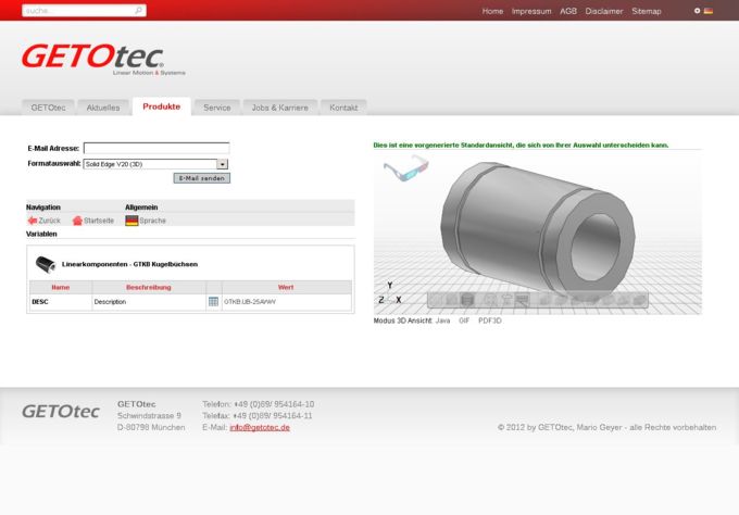 GETOtec网页采用CADENAS的最新嵌入式技术集成3D CAD零部件下载平台
