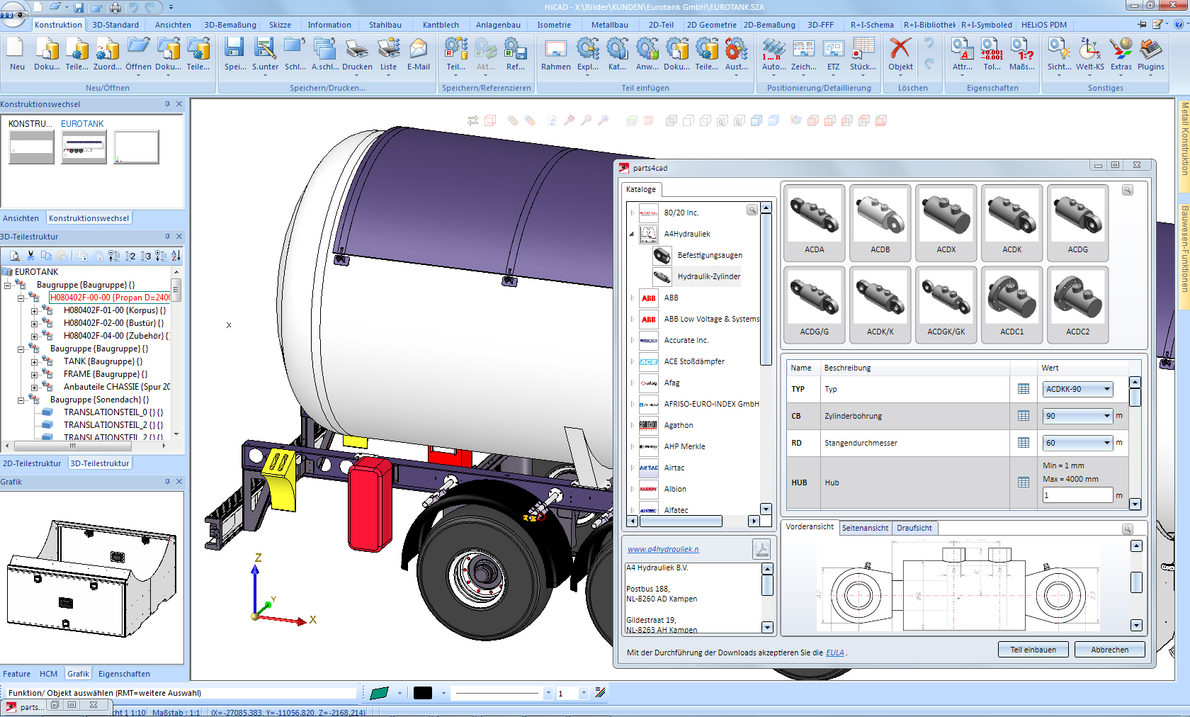 parts4cad interface in HiCAD by CADENAS