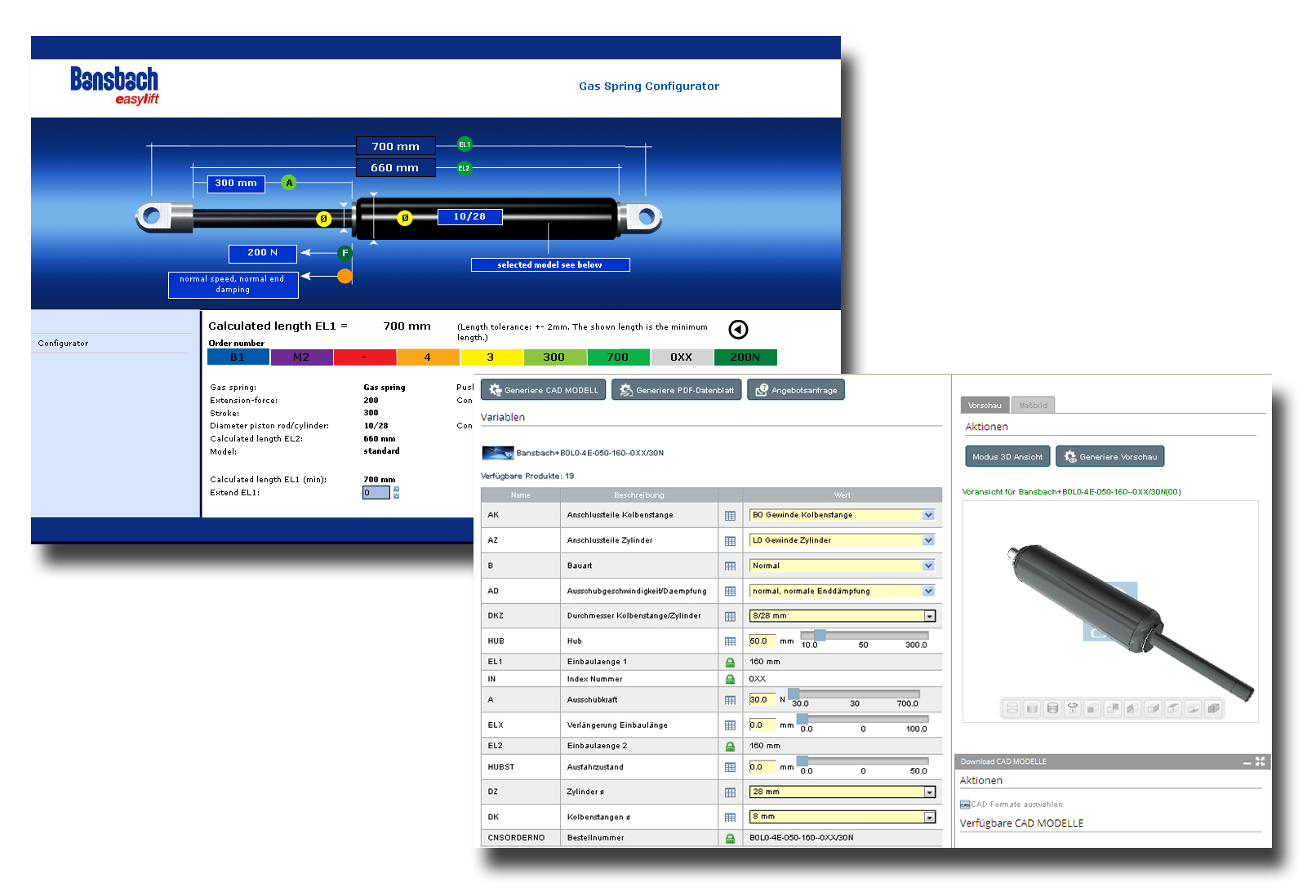 Bansbach Gasfeder Konfigurator CAD Download powered by CADENAS