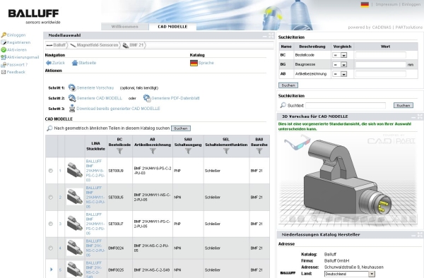 3D CAD Downloadportal von Balluff